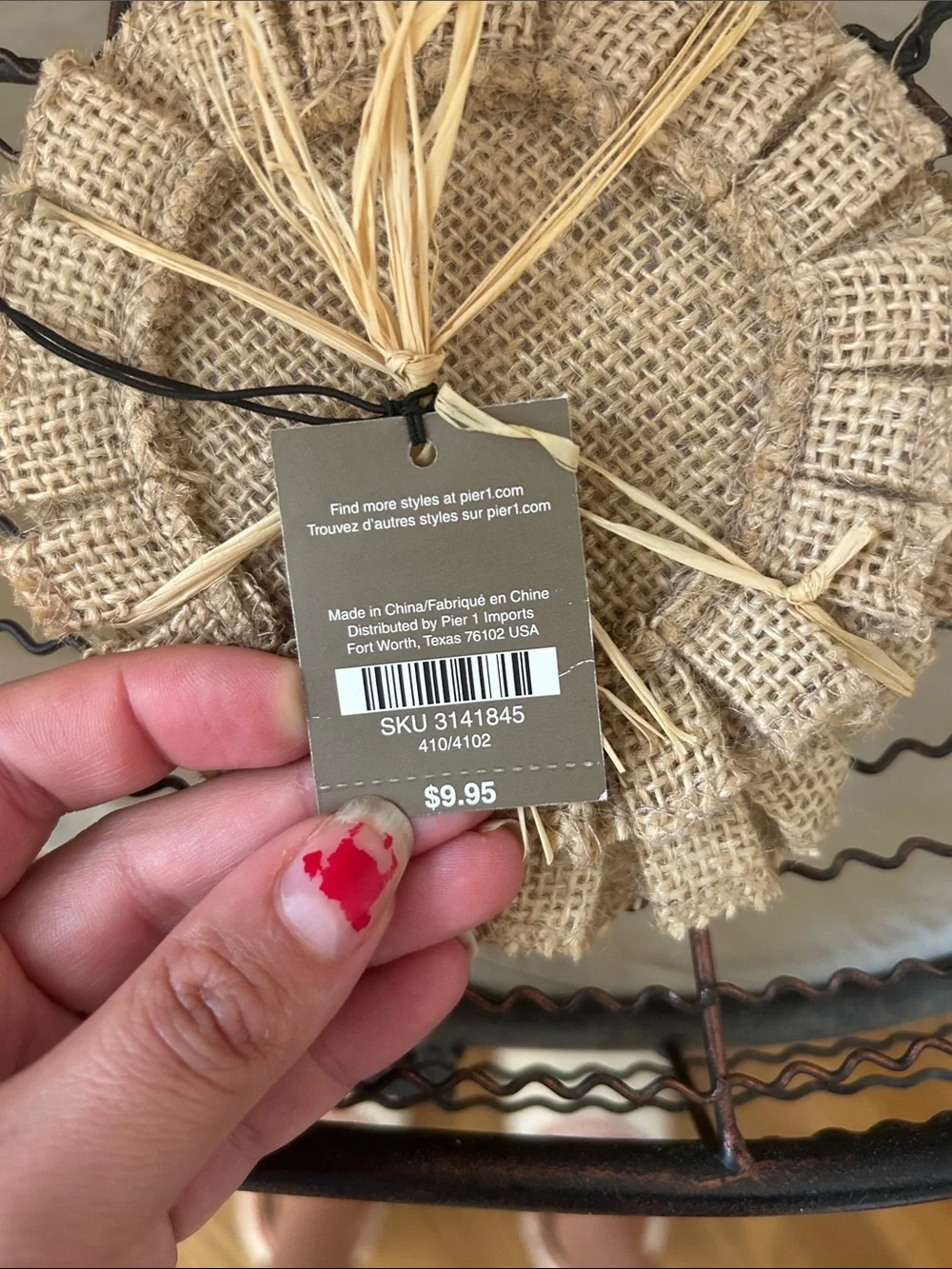 Pier 1 Natural Burlap Coasters with Raffia Trim